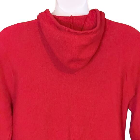 Vintage Karen Scott Pure Wool Hooded Cardigan Size L Red Toggle Sweater Coat 80s - Picture 7 of 9